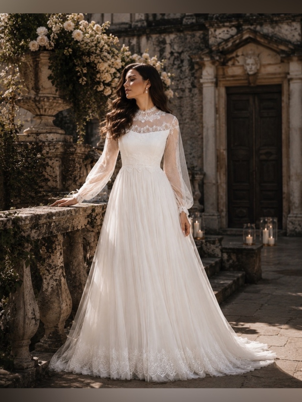 NEW Mikael Aghal lace long sleeve wedding gown dress size 10